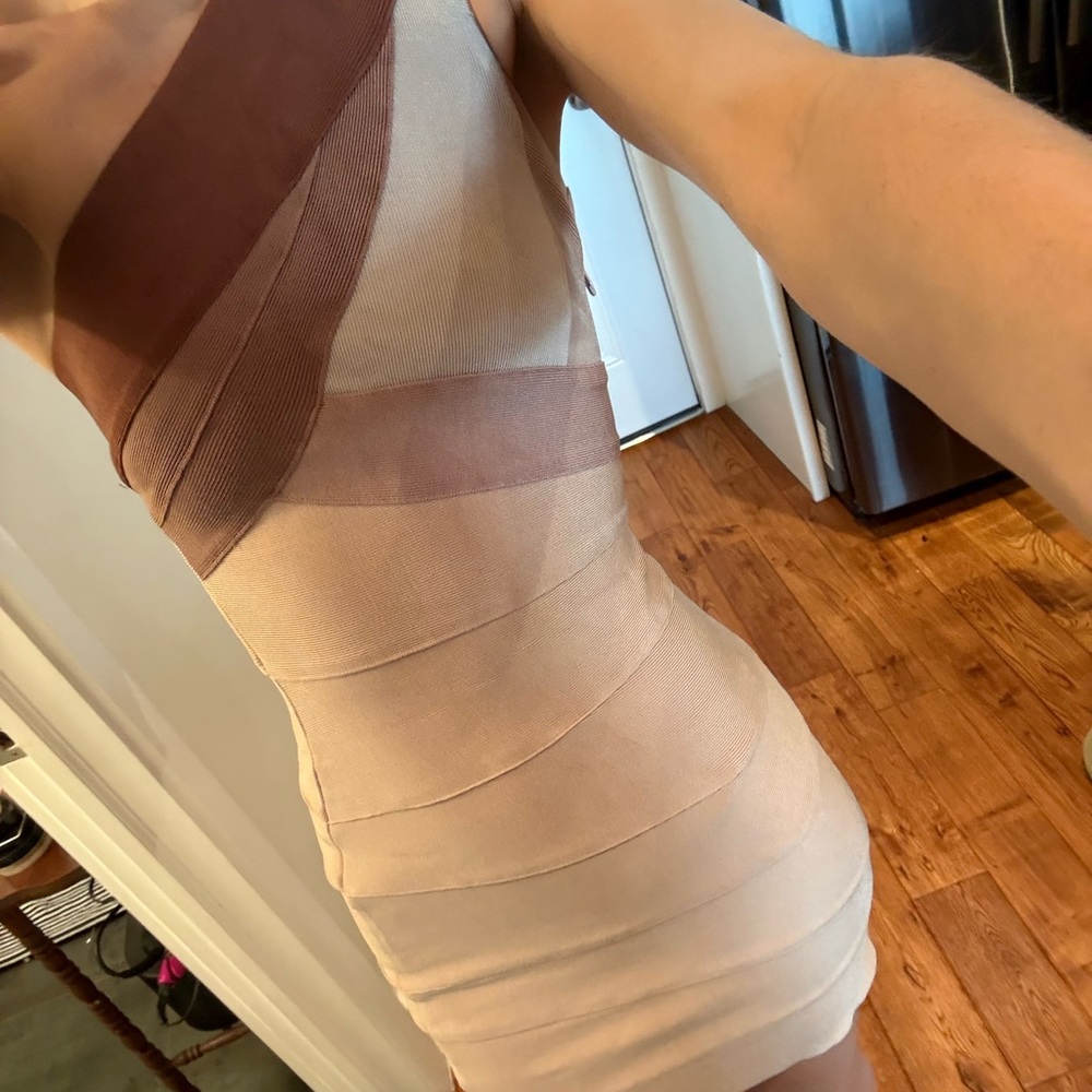Herve Leger Beige and Brown Women's bandage Dress